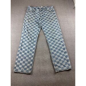 Cowboy Stars Jeans Women S Blue Straight Leg Check 100% Cotton Skater Grunge